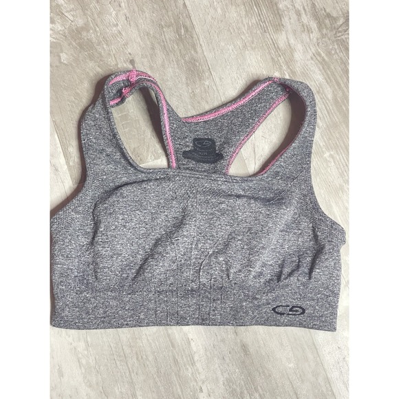 Champion Sports Bra Racer Back Women's Sz M Athletic Gray Pink Pullover Stretch - Picture 1 of 3